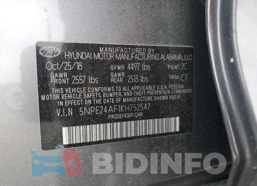 5NPE24AF1KH752547 Photo# 12