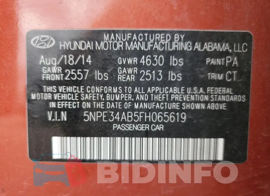 5NPE34AB5FH065619 Photo# 12