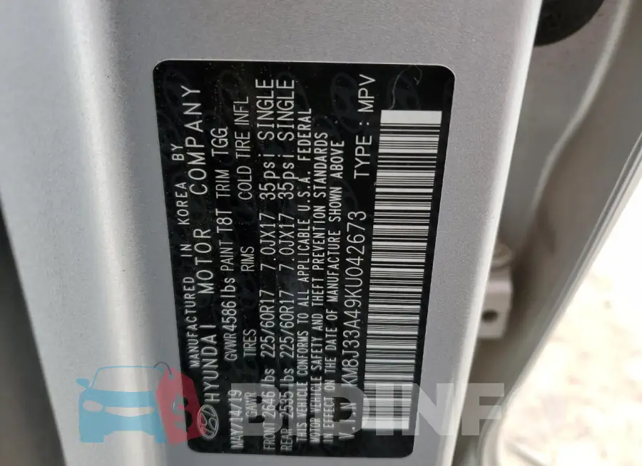 KM8J33A49KU042673 Photo# 13