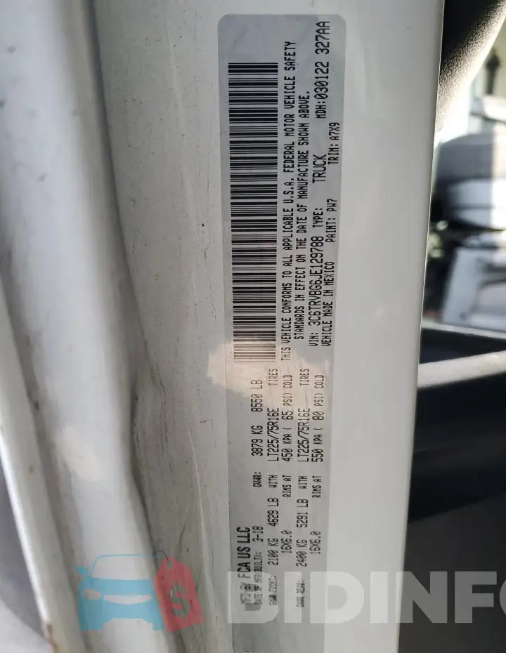 3C6TRVBG6JE129788 Photo# 12