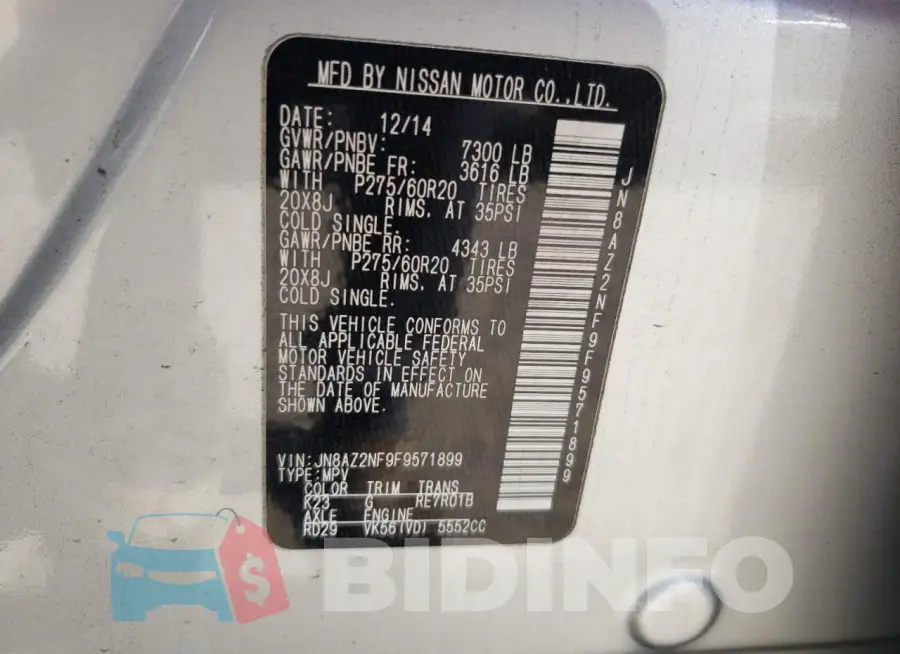 JN8AZ2NF9F9571899 Photo# 14