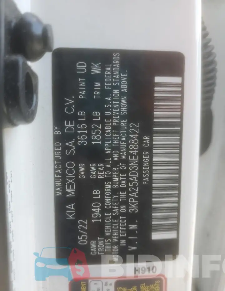 3KPA25AD3NE488422 Photo# 13
