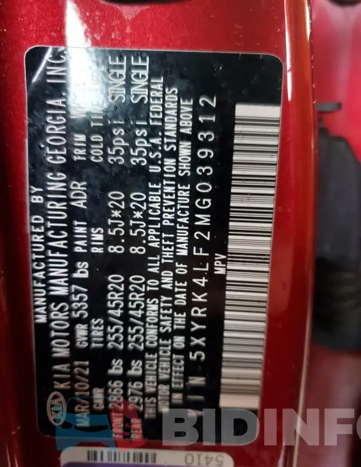 5XYRK4LF2MG039312 Photo# 14