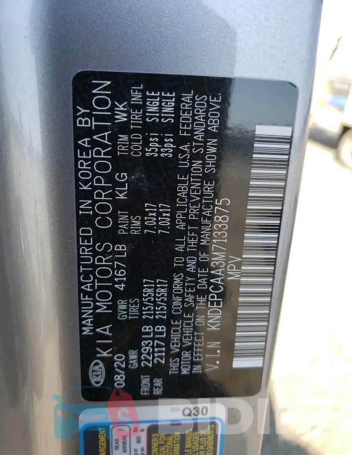 KNDEPCAA3M7133875 Photo# 13