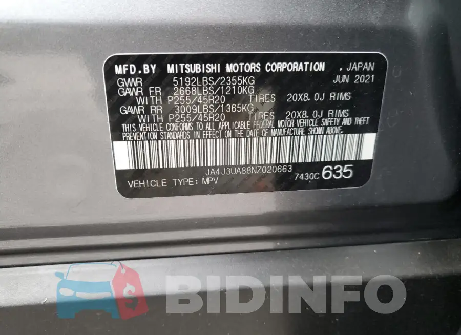 JA4J3UA88NZ020663 Photo# 13