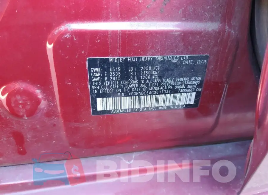 4S3BNBC64G3017334 Photo# 12