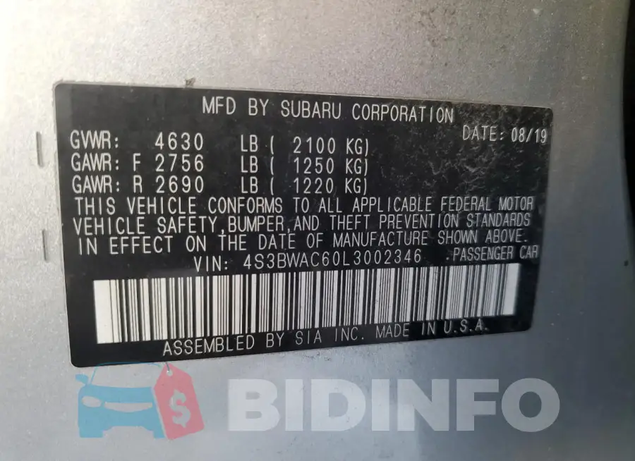 4S3BWAC60L3002346 Photo# 12