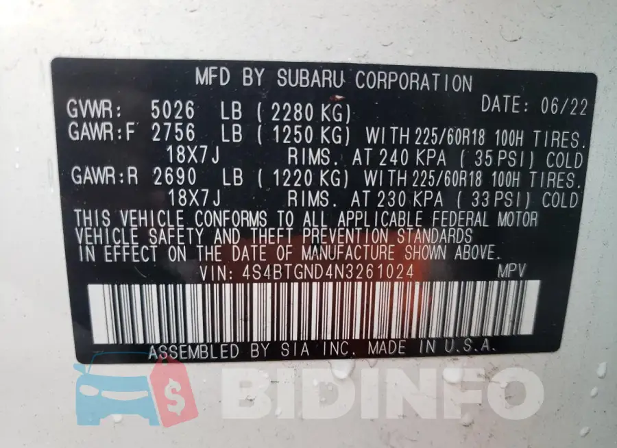 4S4BTGND4N3261024 Photo# 12