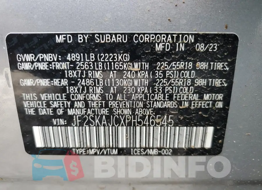 JF2SKAJCXPH546545 Photo# 12