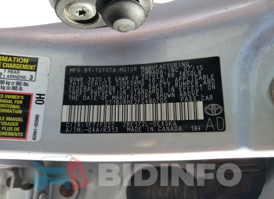 2T1BURHE2FC480705 Photo# 13