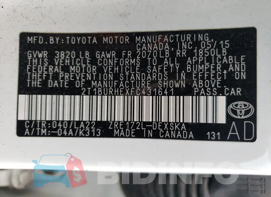 2T1BURHEXFC431641 Photo# 13