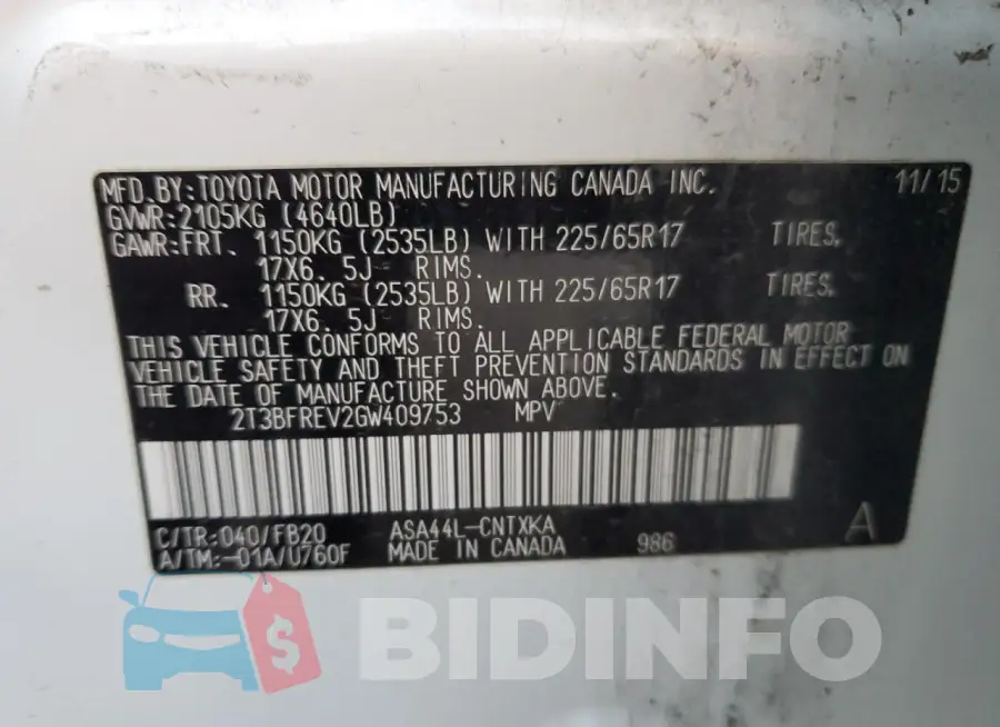 2T3BFREV2GW409753 Photo# 13