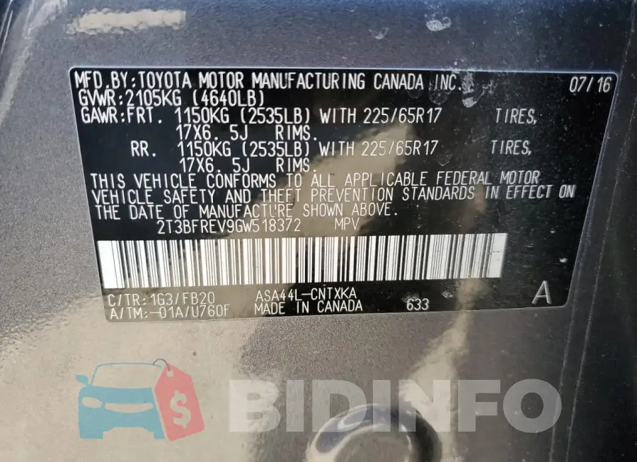 2T3BFREV9GW518372 Photo# 12