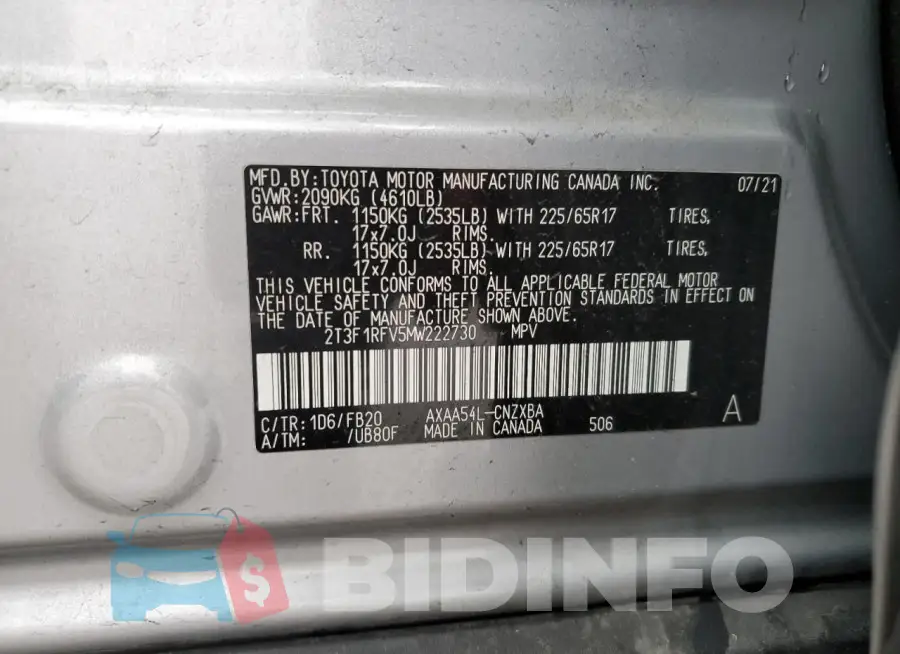 2T3F1RFV5MW222730 Photo# 14