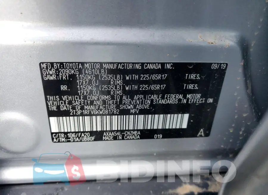 2T3P1RFV6KW081782 Photo# 12