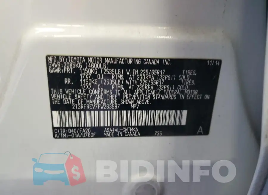2T3RFREV7FW263587 Photo# 12