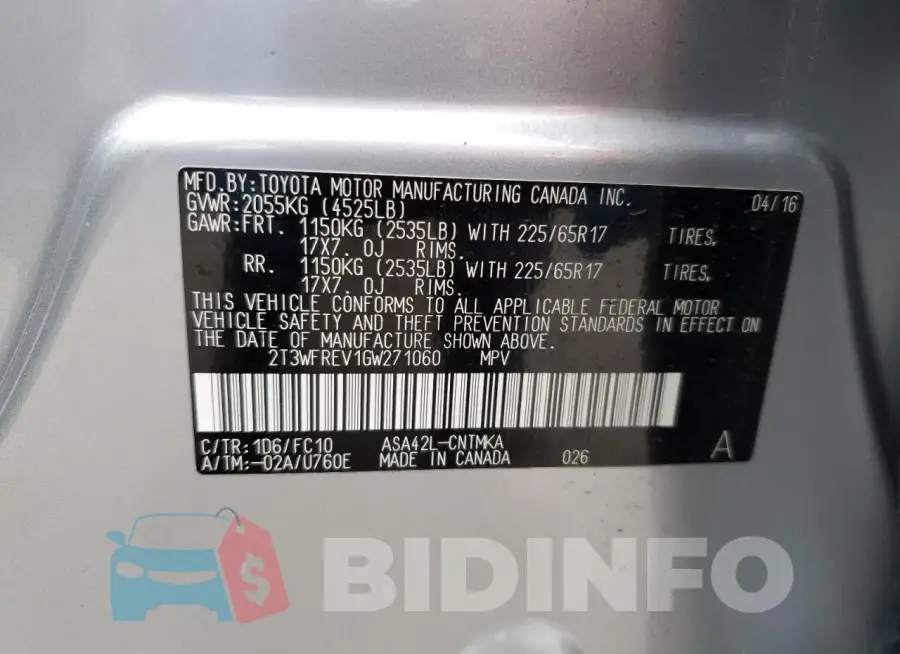 2T3WFREV1GW271060 Photo# 13