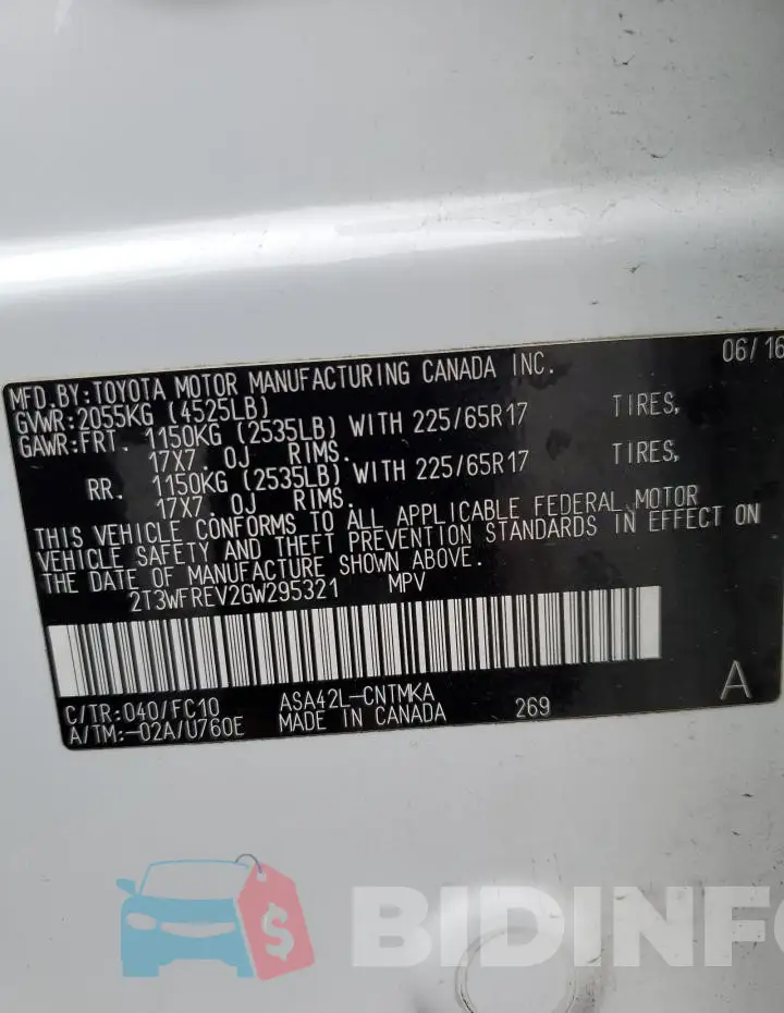 2T3WFREV2GW295321 Photo# 13