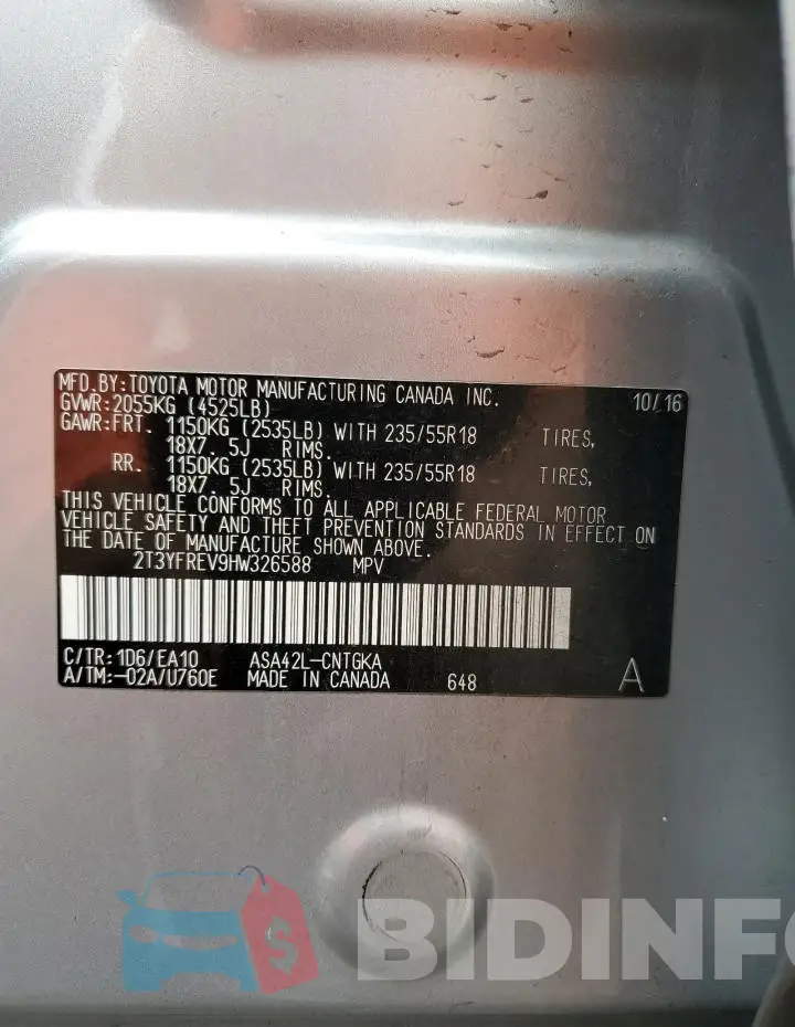 2T3YFREV9HW326588 Photo# 14