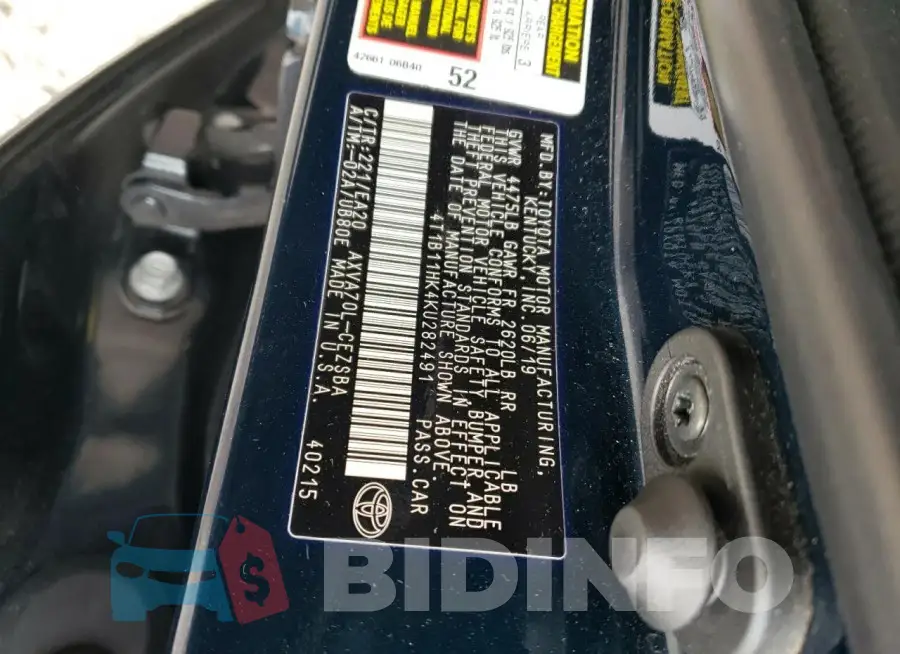 4T1B11HK4KU282491 Photo# 13