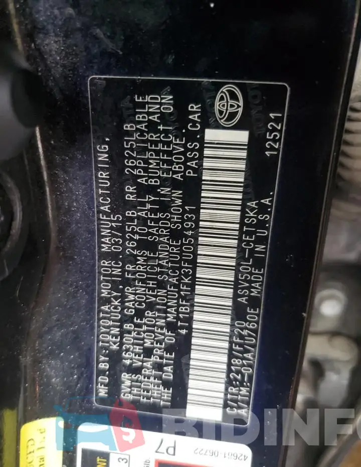 4T1BF1FK3FU054931 Photo# 13