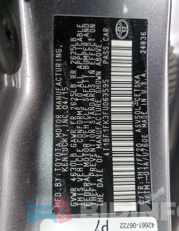 4T1BF1FK3FU063595 Photo# 12