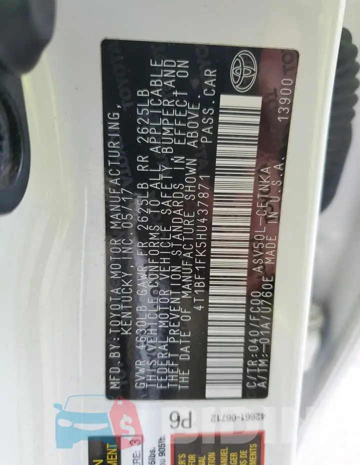 4T1BF1FK5HU437871 Photo# 12