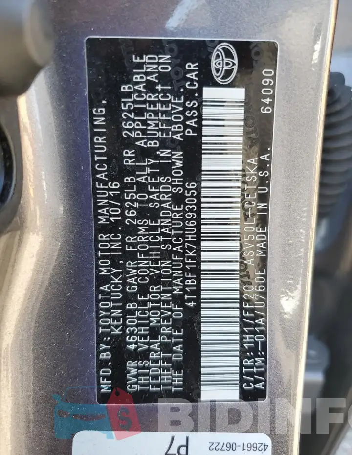 4T1BF1FK7HU693056 Photo# 13