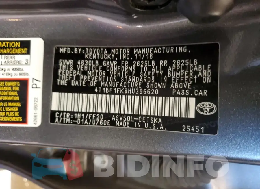 4T1BF1FK8HU366620 Photo# 12