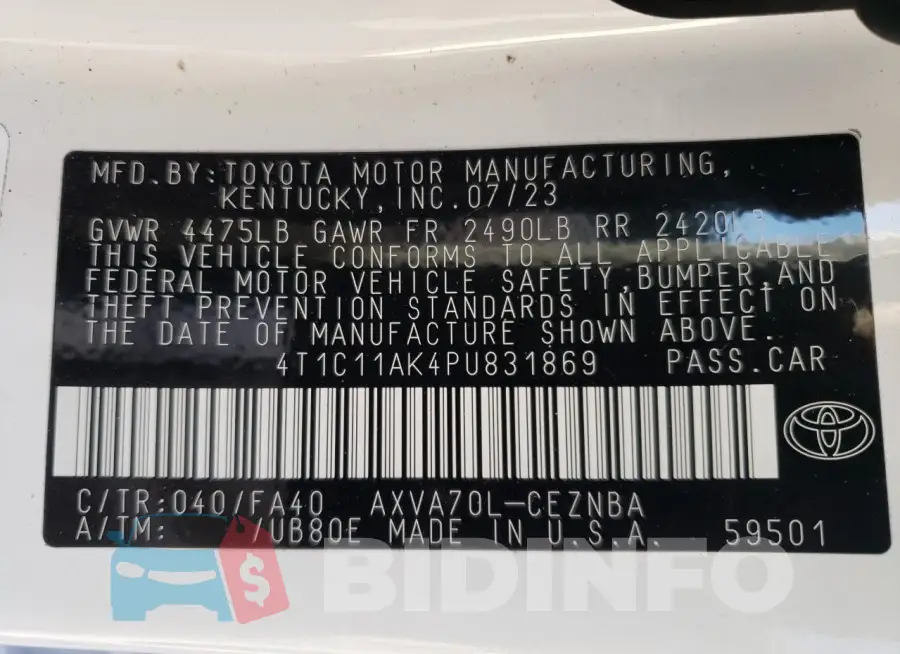 4T1C11AK4PU831869 Photo# 12
