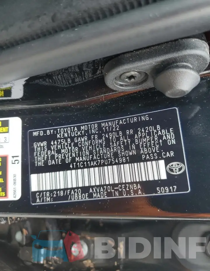 4T1C11AK7PU754981 Photo# 12