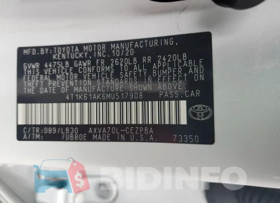 4T1K61AK6MU517908 Photo# 12