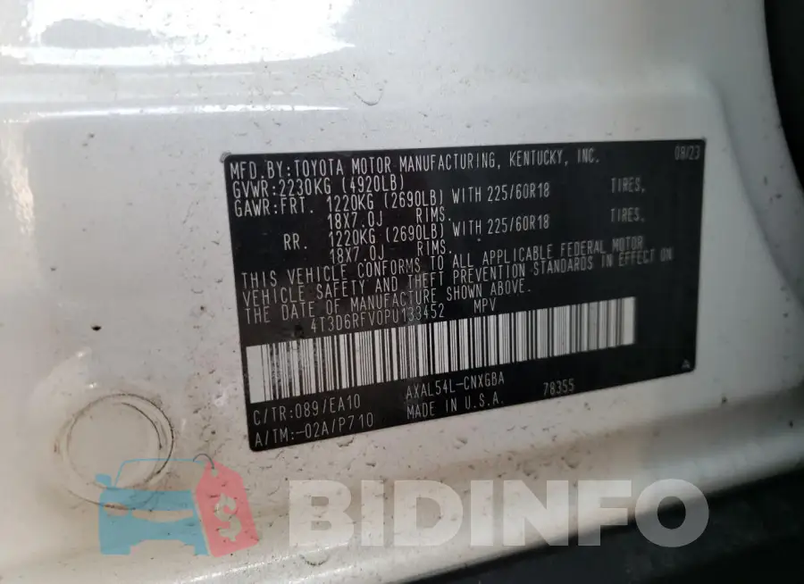 4T3D6RFV0PU133452 Photo# 12