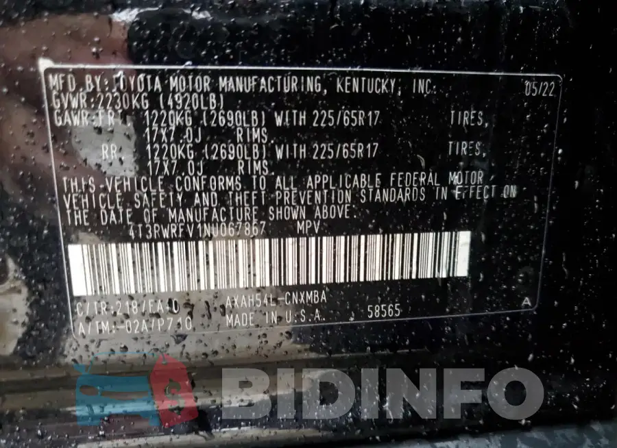 4T3RWRFV1NU067867 Photo# 13