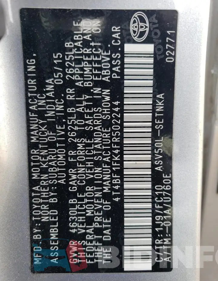 4T4BF1FK4FR502244 Photo# 13