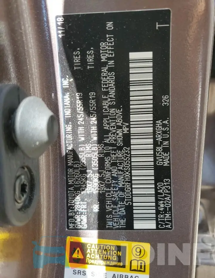 5TDDGRFHXKS055232 Photo# 14