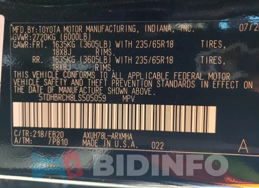 5TDHBRCH8LS505059 Photo# 13