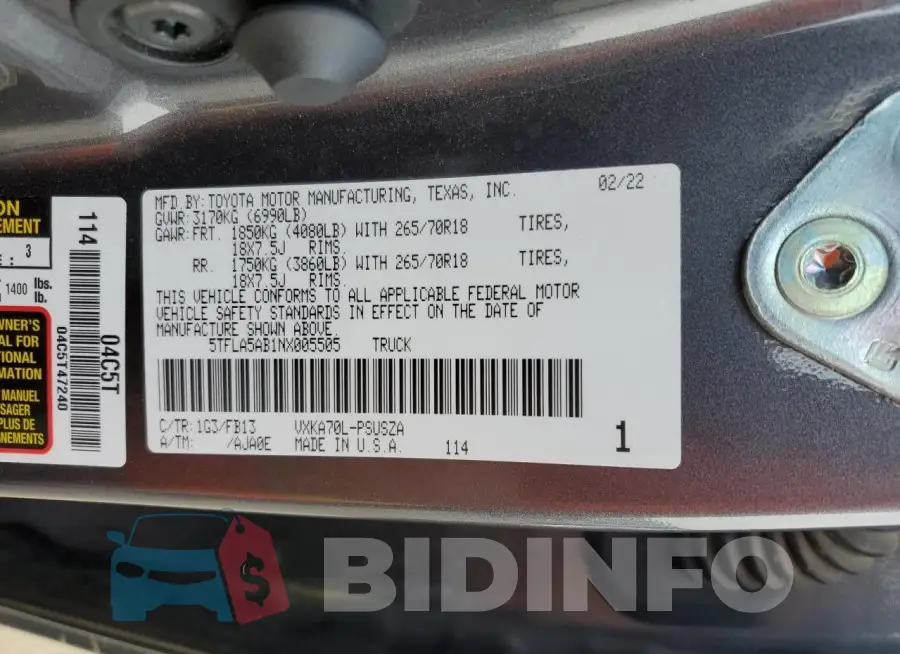 5TFLA5AB1NX005505 Photo# 12