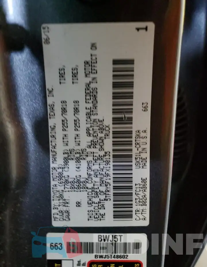 5TFRY5F19FX190135 Photo# 12