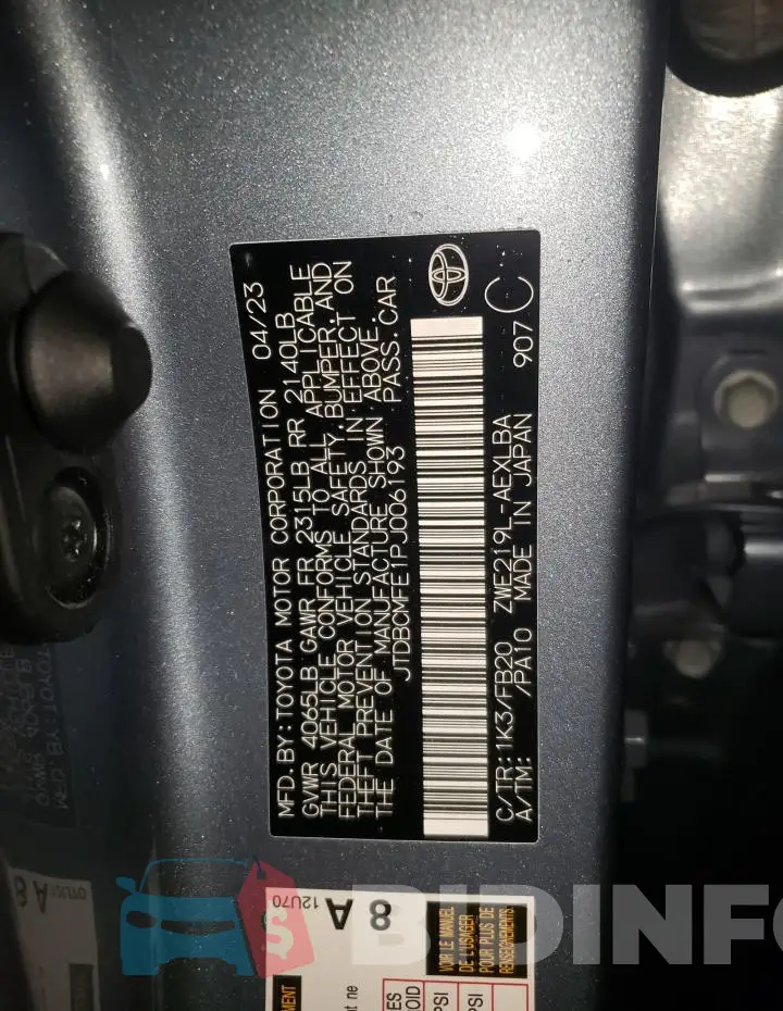 JTDBCMFE1PJ006193 Photo# 12