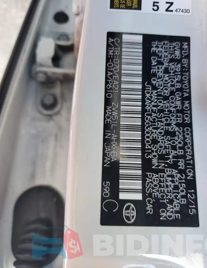 JTDKARFU5G3000413 Photo# 12
