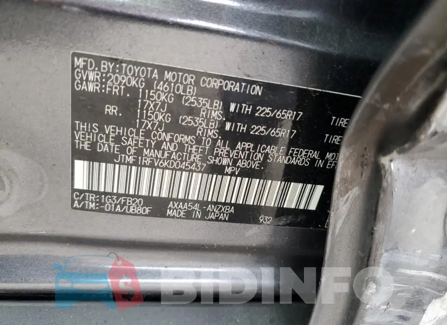 JTMF1RFV6KD045437 Photo# 13