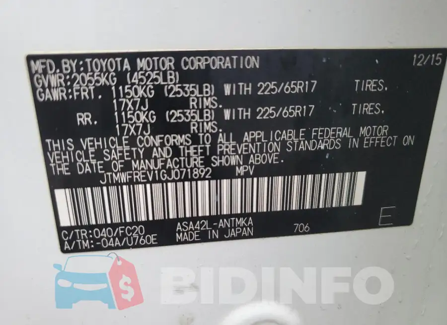 JTMWFREV1GJ071892 Photo# 13