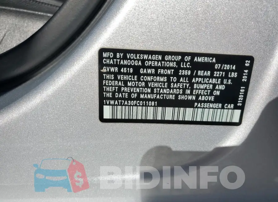 1VWAT7A30FC011081 Photo# 12