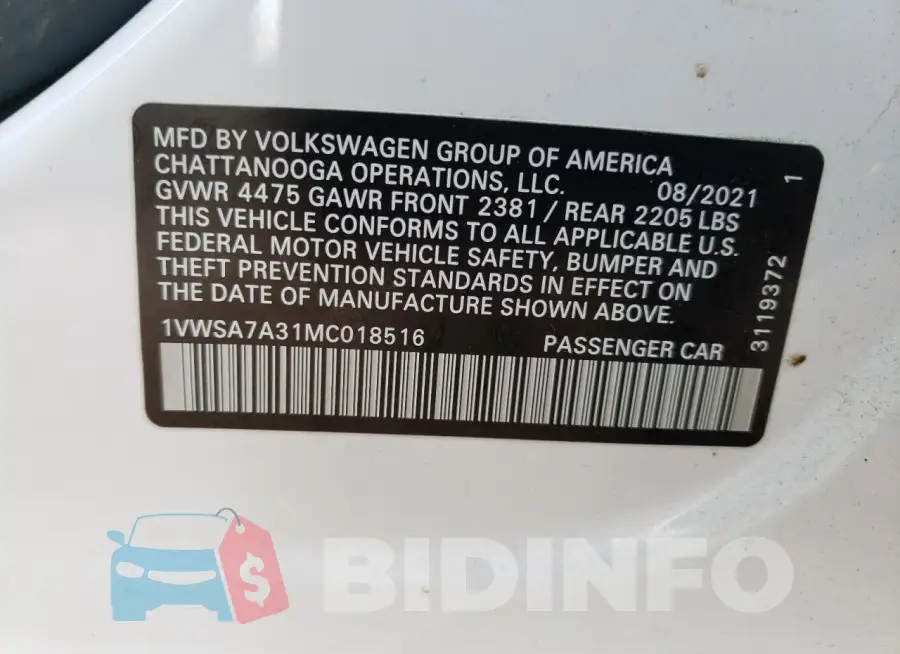1VWSA7A31MC018516 Photo# 12