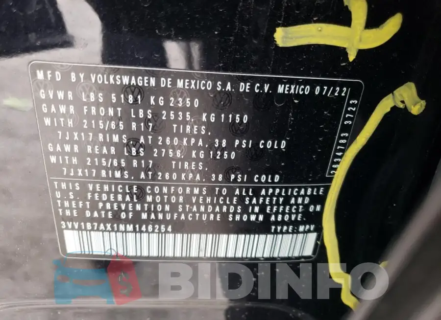3VV1B7AX1NM146254 Photo# 13
