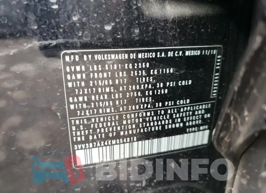 3VV3B7AX4KM054818 Photo# 13