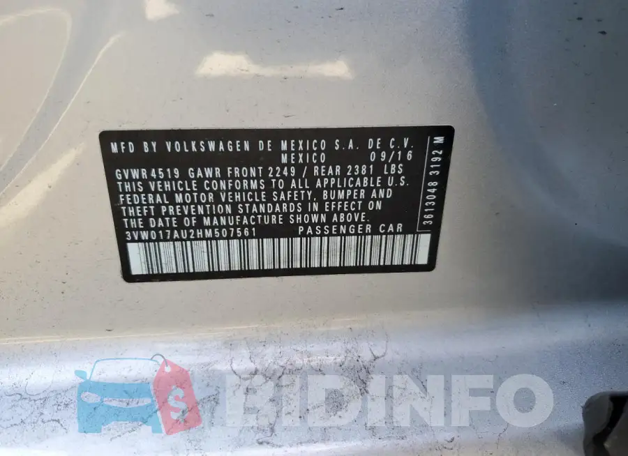 3VW017AU2HM507561 Photo# 12