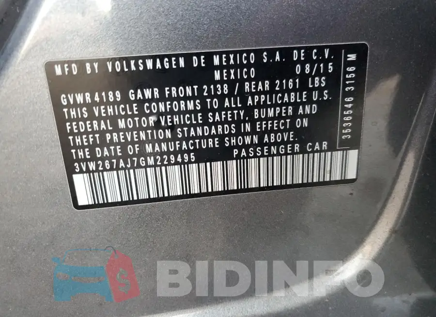 3VW267AJ7GM229495 Photo# 12