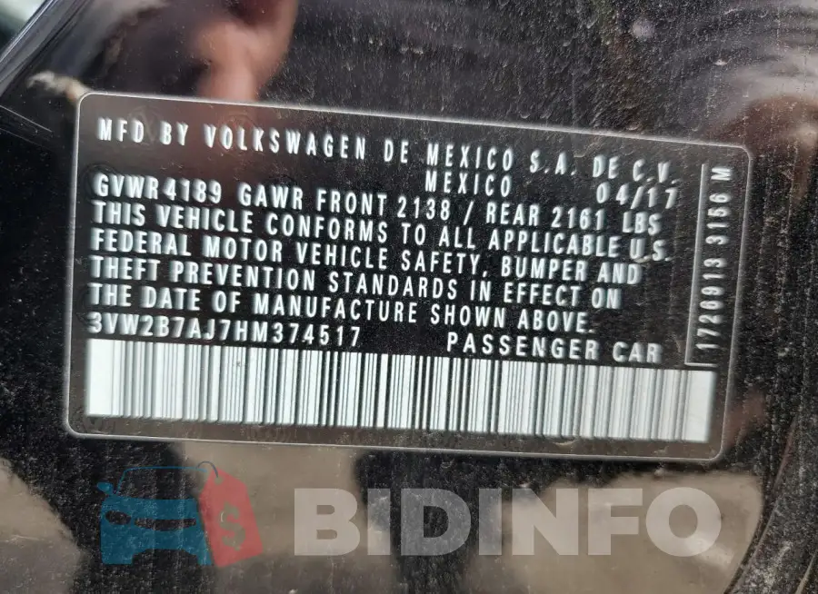 3VW2B7AJ7HM374517 Photo# 12